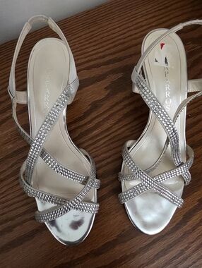 Caparros Silver Crystal Strappy Slingback Heels, 8-1/2 Med